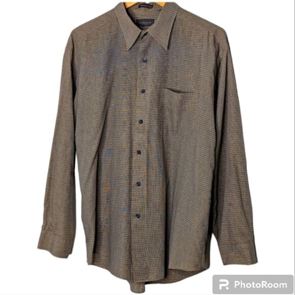 VanHeusen Wrinkle Free Brown Plaid Dress Shirt size Men's L 16 - Picture 1 of 10
